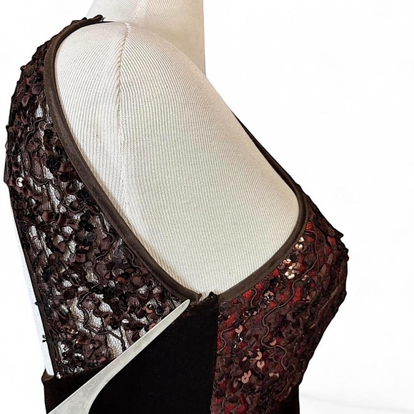 Y2K Betsy & Adam Sequin Lace Maxi Dress Sz 9/10 Black Velvet Open Back Prom - Picture 3 of 8